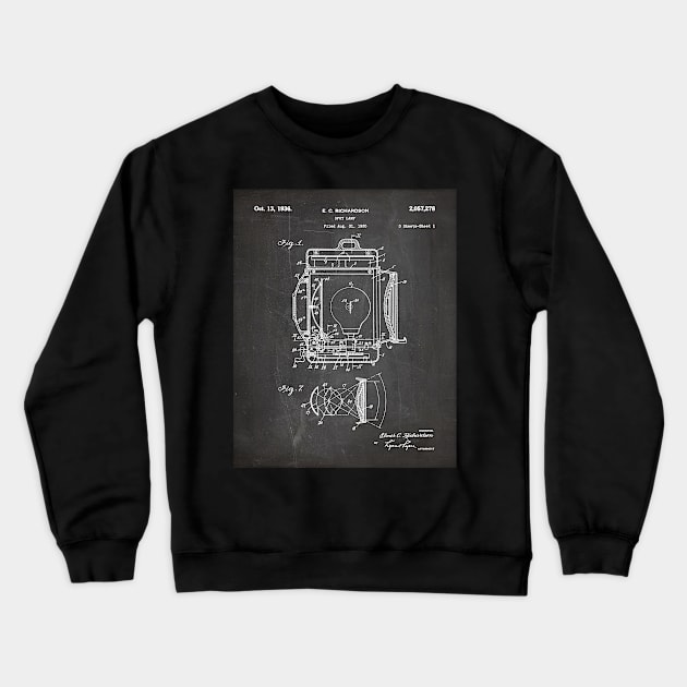 Film Spot Lamp Patent - Cinema Student Film Student Art - Black Chalkboard Crewneck Sweatshirt by patentpress